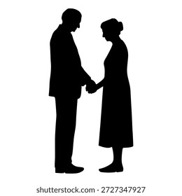 Ilustración vectorial. Una pareja de jubilados de edad avanzada. Un Grande grupo de personas.	