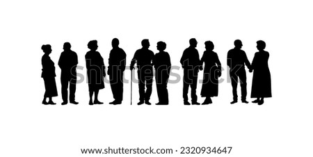 Vector illustration. An elderly couple of pensioners. A large set of people.