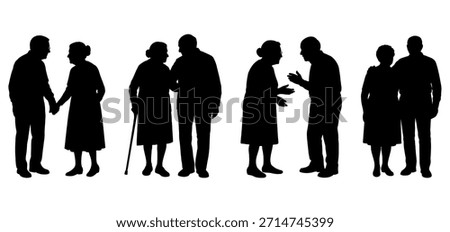 Vector illustration. An elderly couple of pensioners. A large set of people.