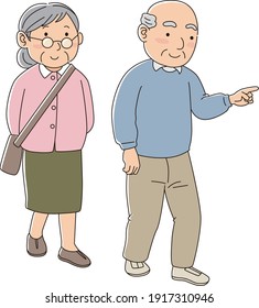 Vector illustration of an elderly couple taking a walk