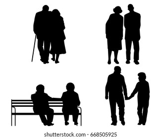 Vector Illustration Of A Elderly Couples Silhouettes