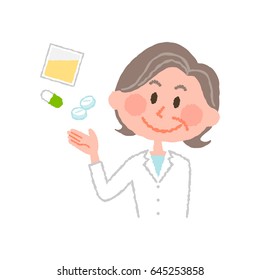 vector illustration of an elderly female pharmacist