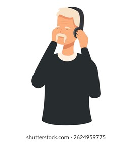 Vector illustration of an elderly gentleman chatting on a cellphone, appearing worried