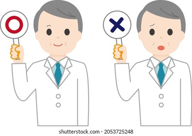 Vector illustration of an elderly male in a white coat.
