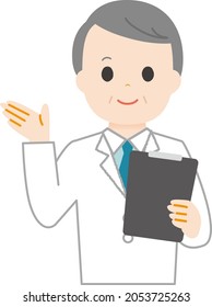 Vector illustration of an elderly male in a white coat.
