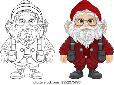 Vector illustration of an elderly man dressed as a gnome