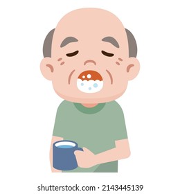 Vector illustration of an elderly man gargling
