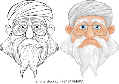 Vector illustration of an elderly man with glasses