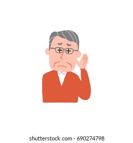 vector illustration of an elderly man hard to hear