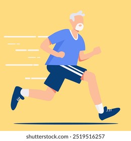 Vector illustration of an elderly man jogging, promoting active aging, fitness, and healthy lifestyle for seniors