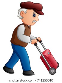 Vector illustration of Elderly man with a suitcase