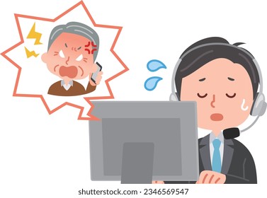 Vector illustration of elderly man in support center and claimer.