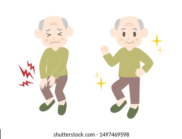 Vector Illustration Of Elderly Man. Trouble Of Joint Pain.