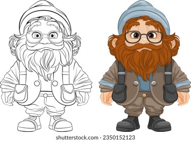Vector illustration of an elderly man in winter clothing