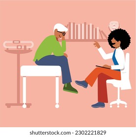 Vector Illustration of Elderly Patient Being Examined by Doctor