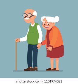 vector illustration elderly people holding hands. grandparents holding hands. happy old people couple holding each other hands