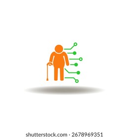 Vector illustration of elderly person with circuit pattern. Symbol of legacy system.