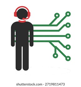 Ilustração vetorial de pessoa idosa com padrão de circuito. Símbolo do sistema herdado