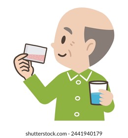 Vector illustration of an elderly person drinking powder medicine