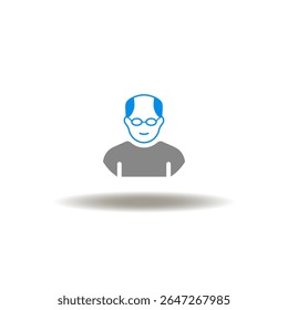 Ilustração vetorial de pessoa idosa ou idosa com óculos e cabeça careca. Símbolo do reformado.