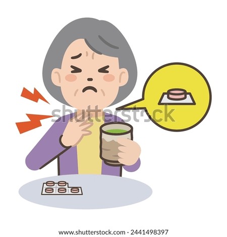 Vector illustration of an elderly person who accidentally swallowed a medicine packaging sheet