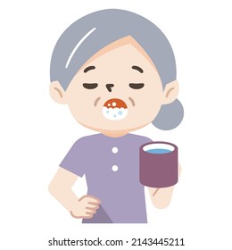 Vector illustration of an elderly woman gargling