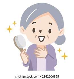 Vector illustration of an elderly woman grooming herself