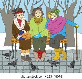 vector illustration of elderly women talking in the park