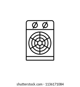 Vector illustration of electic fan heater. Line icon of modern blow heater. Heating equipment for home and office. Front view.