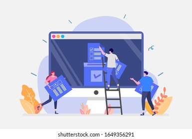 Vector Illustration, Election Voters Concept, Showing people brought the vote results in the general election to election box, Suitable for landing page, UI, web, App intro card, editorial, flyer