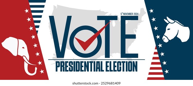 Vector illustration of elections for the November 5 United States presidential elections. USA map in background.