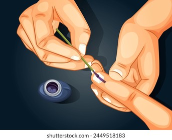 Vector illustration of an electoral officer applying electoral stain ink on the index finger. Vector of blue finger in Election ink bottle. Election and Social Poll Concept