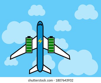Vector illustration of an electric aircraft which has batteries instead of standard jet engines