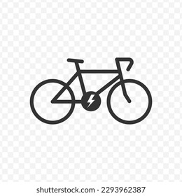 Vector illustration of electric bicycle icon in dark color and transparent background(png).