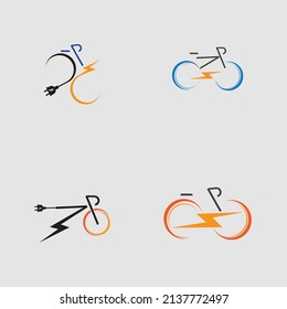 vector illustration of electric bicycle logo set on gray background