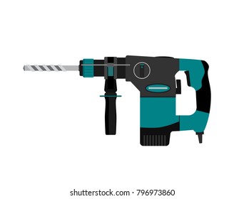 Vector illustration. Electric building drill with steel drill.