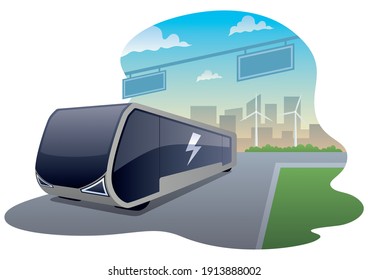 Vektorgrafik von Elektrobus auf der Straße.