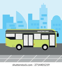 Ilustración vectorial de un autobús eléctrico en el transporte público