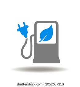 Vector illustration of electric car charge power station. Electrical fuel vehicle charging icon.