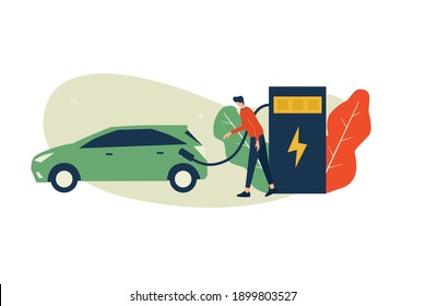 Vector illustration, electric car concept, eco energy