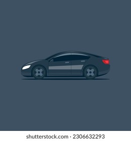 Vector illustration of electric car icon, electric, eco friendly transport, modern car, headlights, car in the dark, stylish car.