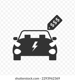 Vector illustration of electric car price icon in dark color and transparent background(png).