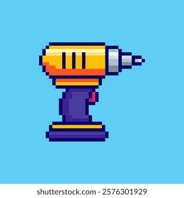 Vector Illustration of Electric Drill with Pixel Art Design, perfect for game assets themed designs