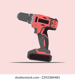 Vector illustration of electric drill. Power tools for technician or carpentry. Exterior and interior hand tool icon on pastel background