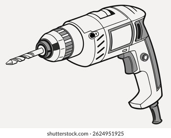 Vector Illustration of Electric Drill Tool on Isolated White Background for Your Bussines Tool Needs 