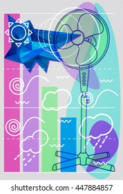 Vector illustration electric fan, ventilator with 3d elements, simple art for web and print design appealing for abstract and climate control  theme. Cool air allegory 