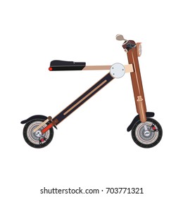 Vector illustration of electric folding scooter. Motorized scooter bike isolated on white background. City modern transport flat style design.