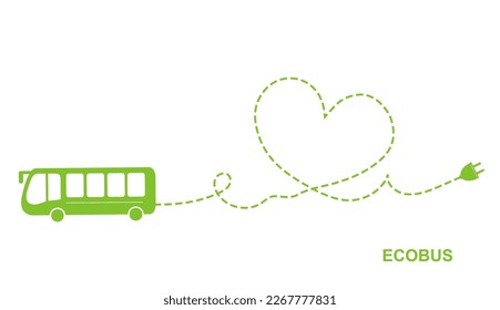 Vector illustration of electric green bus sign on white background. I love eco bus concept