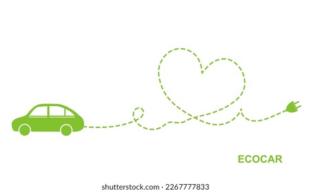 Vector illustration of electric green car sign on white background. I love eco car concept