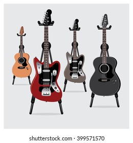 Vector Illustration Electric Guitar & Acoustic Guitar set with Stand